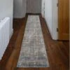 Soft Modern Blue Distressed Scratched Effect Runner Rugs