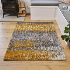 Ochre Distressed Textured Shaggy Runner Rug -Kukoon Rugs Store rug1 20 105 5B1 5D
