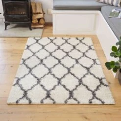Cream Moroccan Trellis Shaggy Runner Rug -Kukoon Rugs Store shaggy 20scandi 20rug 20 1 5B4 5D