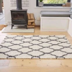 Cream Moroccan Trellis Shaggy Runner Rug -Kukoon Rugs Store shaggy 20scandi 20rug 20 1 5B5 5D