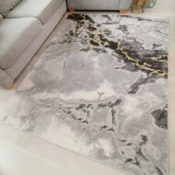 Modern Grey Marble Textured Area Rug - Strike -Kukoon Rugs Store strike grey 5313
