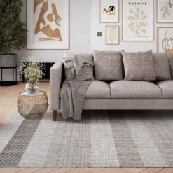 Grey Striped Loop Pile Rug -Kukoon Rugs Store symphony grace grey living room final