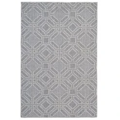 Blue Geometric Loop Pile Rug