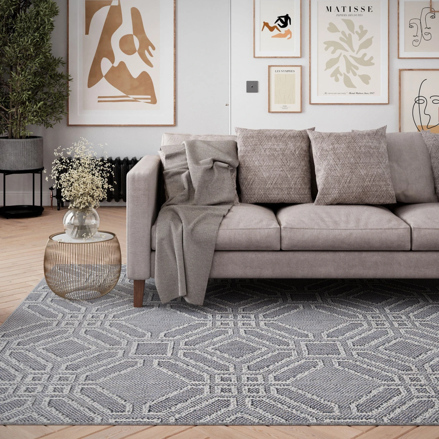 Blue Geometric Loop Pile Rug 4 Blue Geometric Loop Pile Rug - Image 2