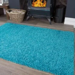 Soft Teal Blue Shaggy Runner Rug -Kukoon Rugs Store teal 0955 5B3 5D