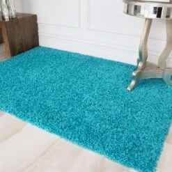 Soft Teal Blue Shaggy Runner Rug -Kukoon Rugs Store teal 0955 5B4 5D