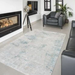Teal Blue Cloudscape Living Room Rug - Times -Kukoon Rugs Store times blue 9607
