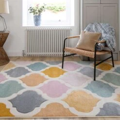 Colourful Pastel Trellis Area Room Rug -Kukoon Rugs Store trellis multi 9774 5B5 5D