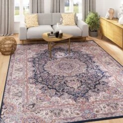Washable Low Pile Blue Vintage Rug - Darcie -Kukoon Rugs Store verona Darcie living room final copy