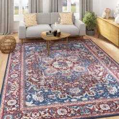 Washable Distressed Earthy Vintage Rug - Bonnie -Kukoon Rugs Store verona bonnie living room