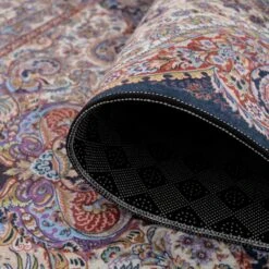 Washable Low Pile Blue Vintage Rug - Darcie -Kukoon Rugs Store verona darcie 07258