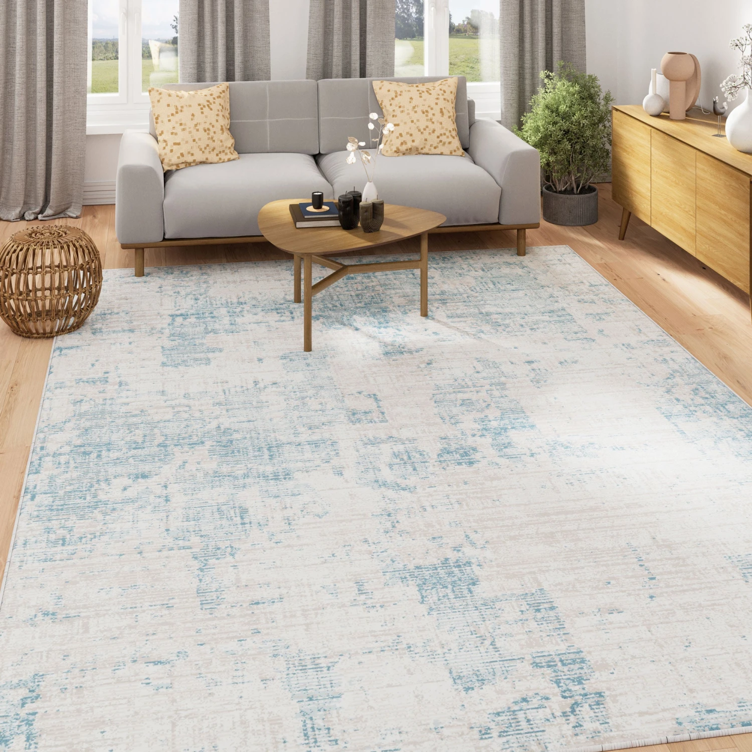 Washable Duck Egg Distressed Area Rug - Maya 4 Washable Duck Egg Distressed Area Rug - Maya - Image 2
