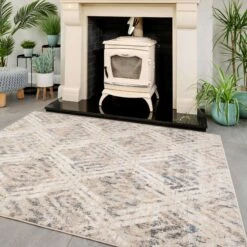 Natural Toned Diamond Living Room Rug - Warner -Kukoon Rugs Store warner natural 3586