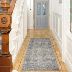 Soft Washable Blue Boho Runner - Clara -Kukoon Rugs Store washable Clara room web RRL Hallway 1
