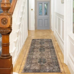 Soft Washable Blue Regency Runner - Dorothea -Kukoon Rugs Store washable Dorothea room web RRL Hallway 1