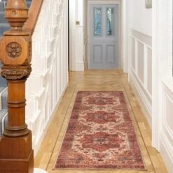 Soft Washable Red Antique Runner - Eliza -Kukoon Rugs Store washable Eliza room web RRL Hallway 2