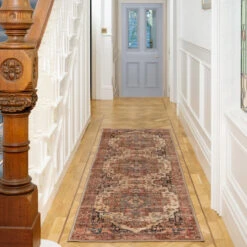 Soft Washable Terracotta Medallion Runner - Verity -Kukoon Rugs Store washable Verity room web RRL Hallway 1