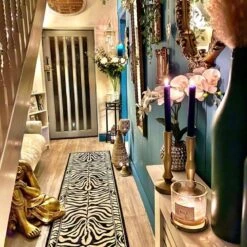 Black White Animal Zebra Print Runner Rug