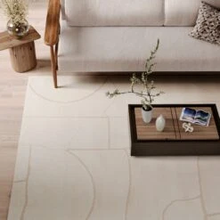 Soft Cream Abstract Rug - Aura -Kukoon Rugs Store zola aura living room closer shot